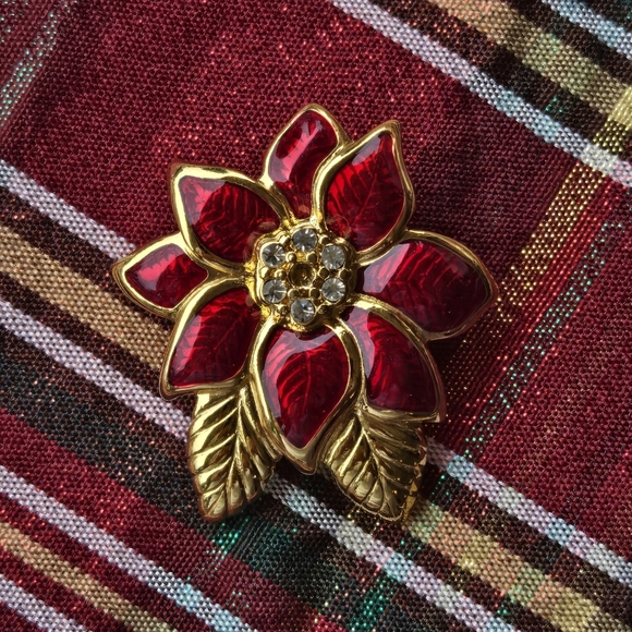 Monet Elegant Red and Gold Floral Brooch - Picture 5 of 6